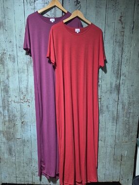 LuLaRoe Red and Plum Short-Sleeve Maxi Dresses